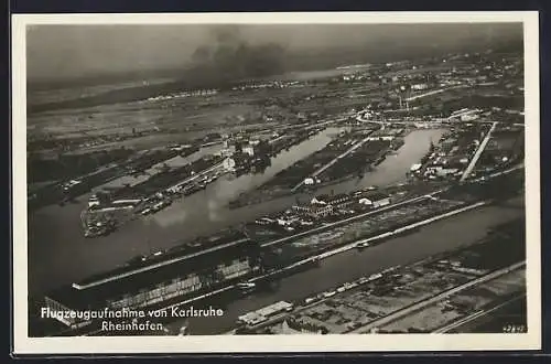 AK Karlsruhe, Rheinhafen vom Flugzeug aus