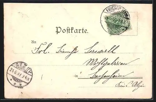 Lithographie Mainz, Totalansicht mit Dampfer