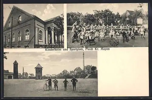 AK Plaidt, Kinderheim und Sportplatz, Junge mit Fahrrad