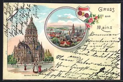 Lithographie Mainz, Teilansicht, Christus-Kirche