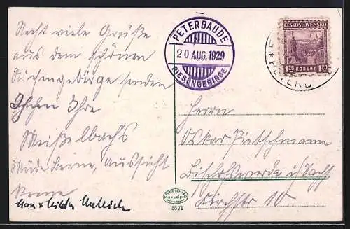AK Peterbaude /Riesengebirge, Ansicht von der Wiese aus