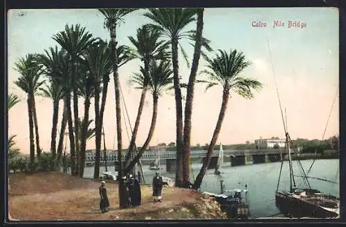 AK Kairo, Nile Bridge mit Anwohnern