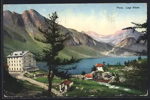 AK Piora, Lago Ritom mit Gebäuden