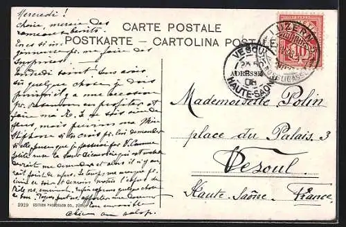 AK Luzern, Teilansicht mit Kirche und den Alpen, Wappen von Tessin, Bern und Glarus