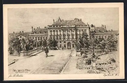 Künstler-AK Wien, Gebäude der ehemaligen kaiserlichen Stallungen, jetzt Gebäude der Wiener Messe