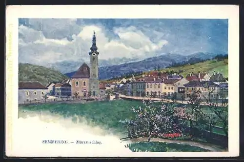 Künstler-AK Philipp + Kramer Nr. XLI /6: Mürzzuschlag, Blick zum Ort