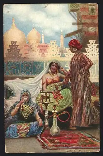 AK Arabische Frau mit Wasserpfeife