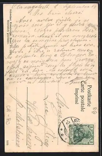 AK Basel, Bundesbahnhof, Rathaus, Rheinpanorama