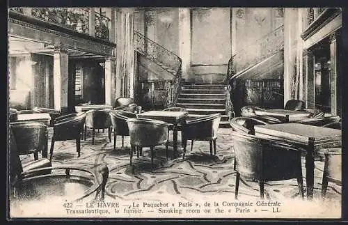 AK Passagierschiff Paris, Compagnie Générale Transatlantique, Smoking Room