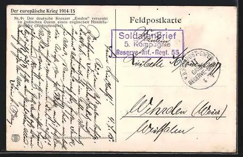 Künstler-AK Das Kriegsschiff Emden auf der Jagd, Ostasiengeschwader