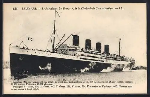 AK Le Havre, Passagierschiff France verlässt den Hafen