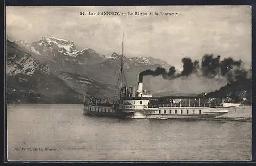 AK Lac d`Annecy, Le Bateau Ville d`Annecy et la Tournette, Raddampfer