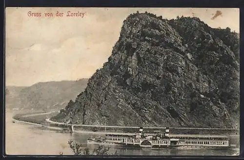 AK Rhein-Dampfer Kaiserin Auguste-Victoria vor dem Loreley-Felsen