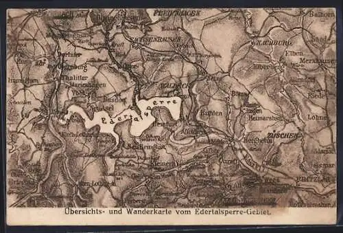 AK Waldeck / Hessen, Landkarte vom Edertalsperre-Gebiet