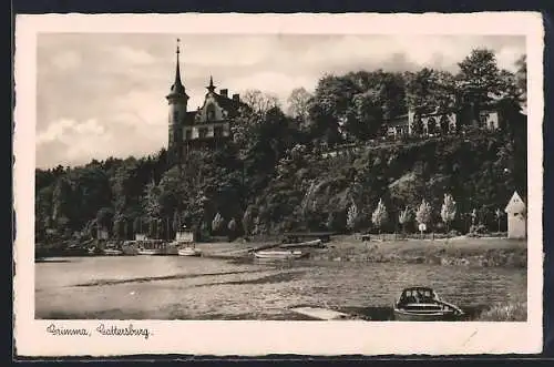 AK Grimma, Gattersburg vom Wasser aus