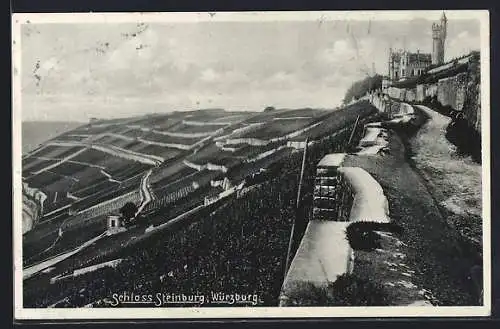 AK Würzburg, Gasthaus Schloss Steinburg, Ansicht mit Würzburger Stein