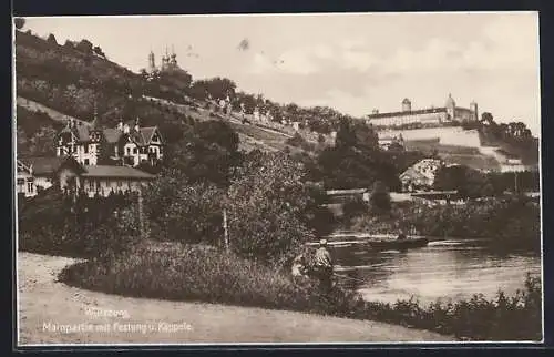 AK Würzburg, Mainpartie mit Festung u. Käppele