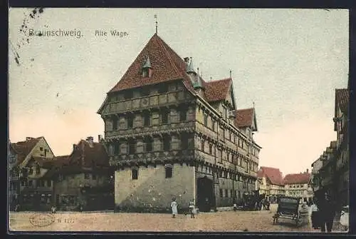 AK Braunschweig, Alte Waage mit Strassenpartie