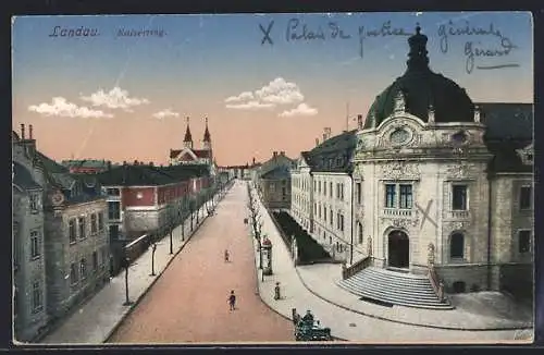 AK Landau / Pfalz, Kaiserring-Strasse mit Passanten und Litfasssäule