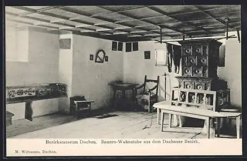 AK Dachau, Bauern-Wohnstube mit Ofen im Bezirksmuseum