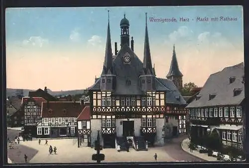 AK Wernigerode /Harz, Markt mit Rathaus
