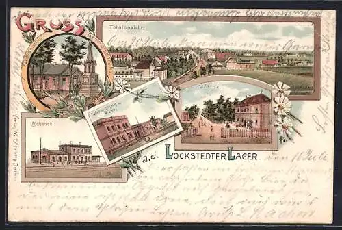 Lithographie Lockstedter Lager, Verwaltung und Post, Wache, Bahnhof