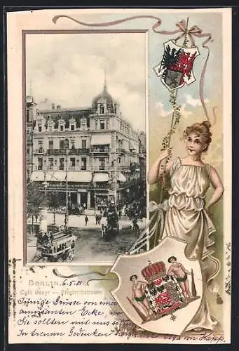 Passepartout-Lithographie Berlin, Café Bauer in der Friedrichstrasse, Wappen