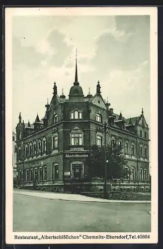 AK Chemnitz-Ebersdorf, Restaurant Albertschlösschen in der Frankenbergerstrasse 268 - Strassenansicht