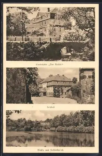 AK Nedaschütz b. Göda, Gaststätte Zur Mühle, Bes. Hermann Benad, Schloss und Mühle