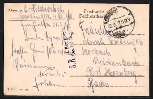 AK Grüsse aus dem Feindesland aus Blumen, Eichenlaub