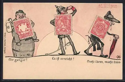 AK Briefmarken, Mir gangst! Es ist erreicht! Muess i denn, muess i denn