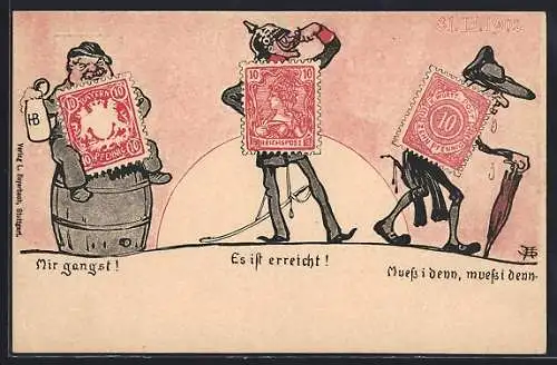 AK Briefmarken, Mir gangst! Es ist erreicht! Muess i denn, muess i denn
