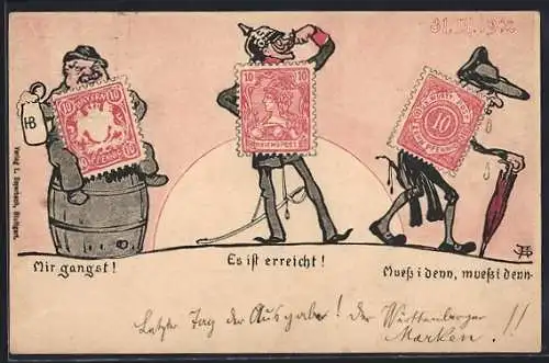 AK Briefmarken, Mir gangst! Es ist erreicht! Muess i denn, muess i denn