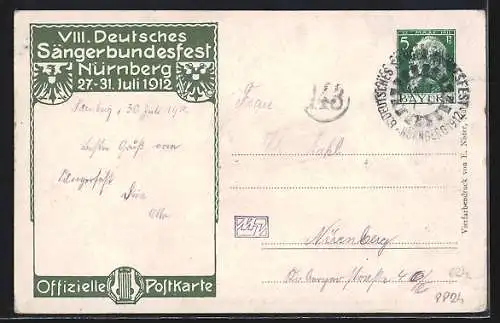 AK Nürnberg, VIII. Deutsches Sängerbundfest 1912, Hans Sachs, Harfe