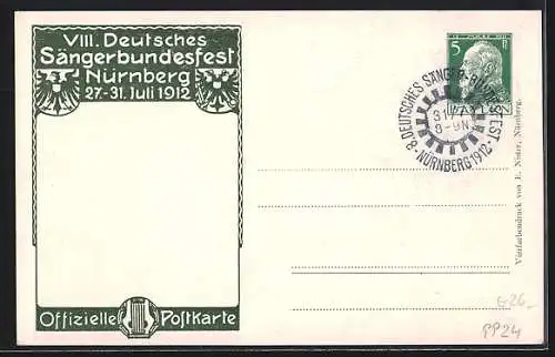 AK Nürnberg, VIII. Deutsches Sängerbundfest 1912, geschmückte Kinder, Harfe, Wappen