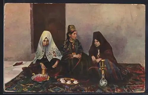 AK Frauen von Bethlehem rauchen Wasserpfeife
