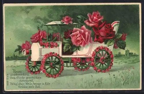 AK Rosengeschmücktes Auto, Blumenbild