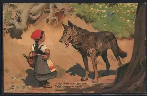 Künstler-AK P. Hey: Rotkäppchen & der Wolf