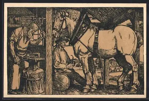 Künstler-AK Fr. Boehle: Schmiede