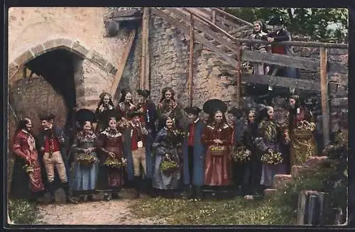 AK Grosse Gruppe in Trachten