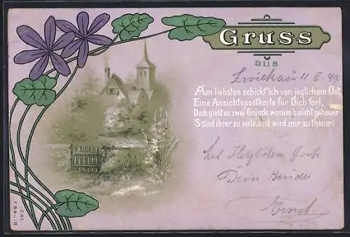 Lithographie Am liebsten schickt` ich von jeglichem Ort..., Landidyll und Pflanzen, Jugendstil