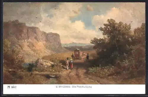 Künstler-AK C. Spitzweg: Die Postkutsche auf der Fahrt