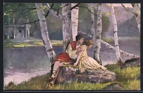 Künstler-AK sign. E. Schneider: Römisches Liebespaar am Ufer