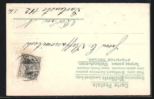 Lithographie Schornsteinfeger, Kleeblatt, Schwein reitet auf Schwein, Blumen