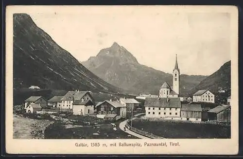 AK Galtür, Ortsansicht mit Ballunspitz u. Paznauntal