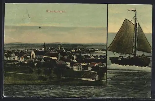 AK Kreuzlingen, Ortsansicht, Segelschiff