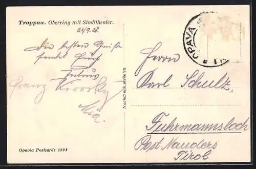 AK Opava / Troppau, Horni námestí s mest. divadelm, Oberring mit Stadttheater