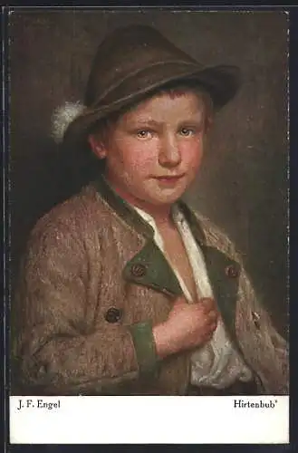 Künstler-AK sign. J. F. Engel: Hirtenbub in Tracht, Portrait