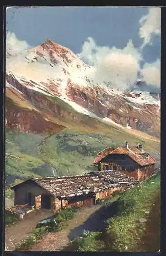 Künstler-AK Bruck an der Grossglocknerstrasse, Gasthof Trauneralpe gegen das Wiesbachhorn
