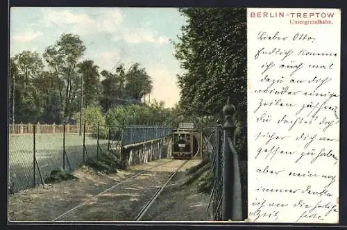 AK Berlin-Treptow, U-Bahn verlässt den Tunnel